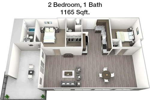 1,165 sq ft floorplan layout