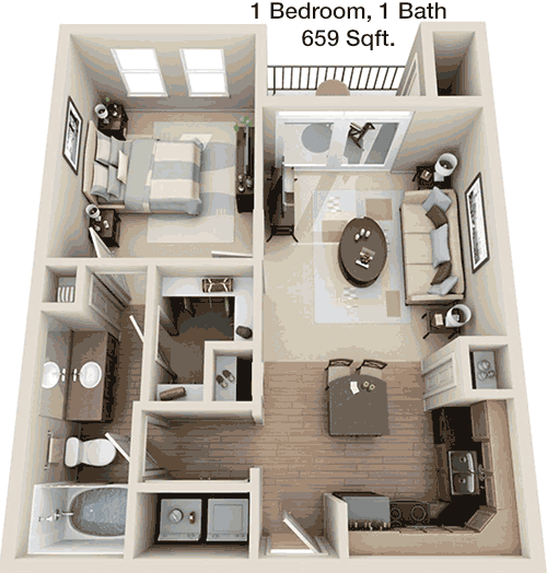 659 sq ft floorplan layout