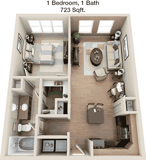 723 sq ft floorplan layout