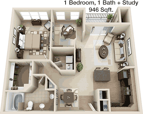 946 sq ft floorplan layout