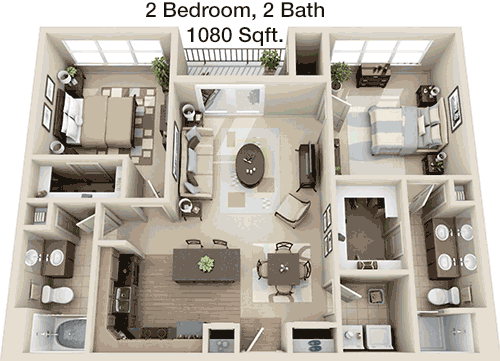 1,080 sq ft floorplan layout