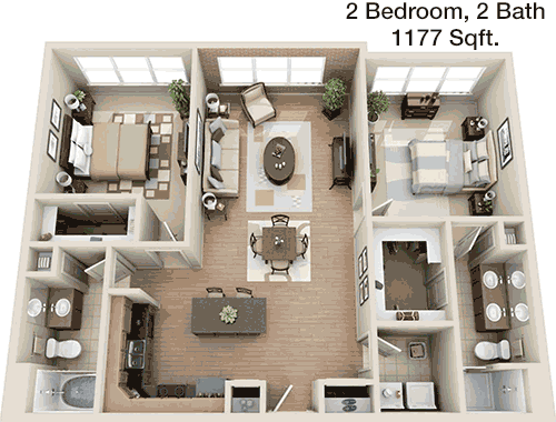 1,177 sq ft floorplan layout