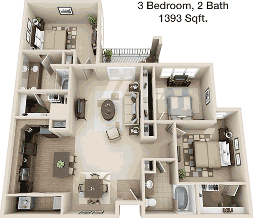 1,393 sq ft floorplan layout