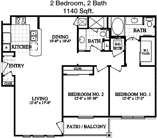 1,140 sq ft floorplan layout
