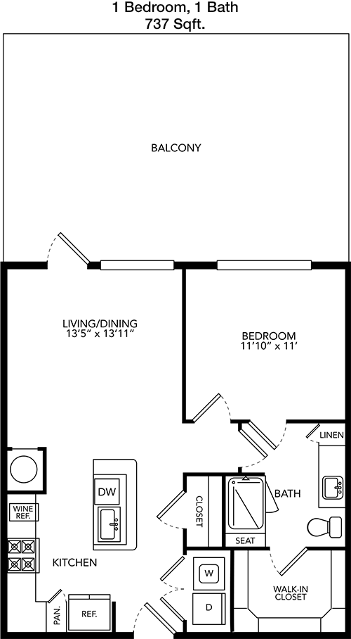 737 sq ft floorplan layout