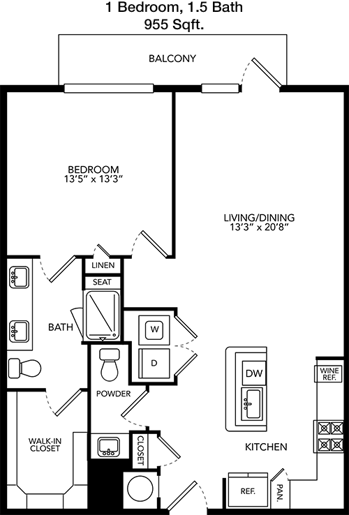 955 sq ft floorplan layout