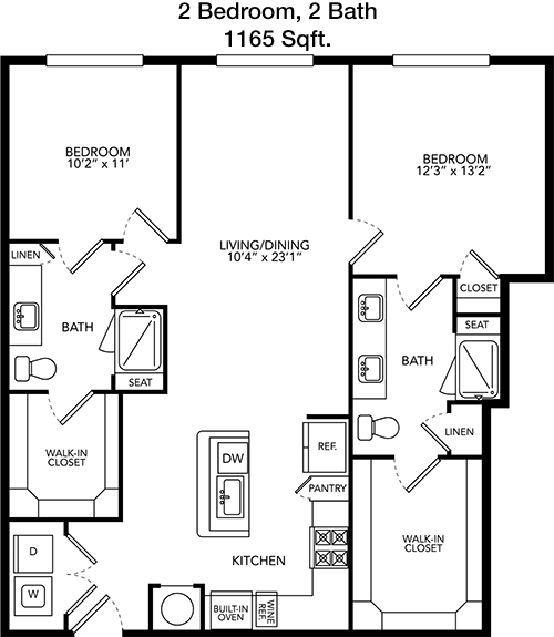 1,165 sq ft floorplan layout