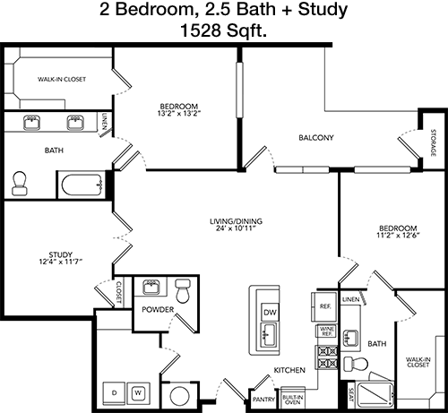1,528 sq ft floorplan layout