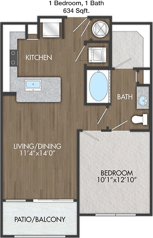 634 sq ft floorplan layout