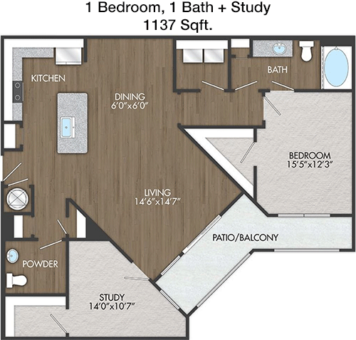 1,137 sq ft floorplan layout