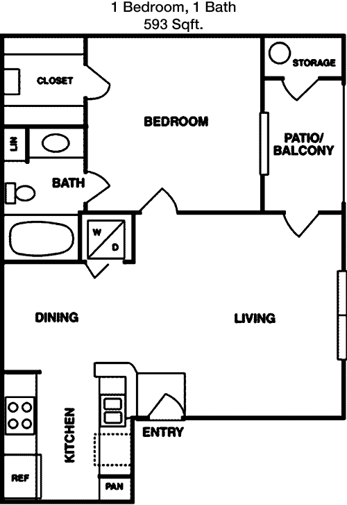 593 sq ft floorplan layout