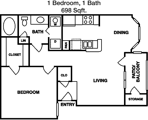 698 sq ft floorplan layout