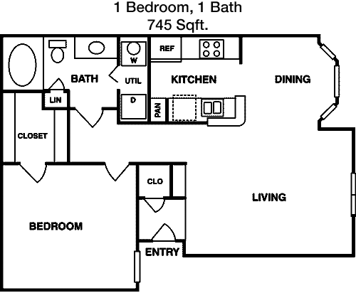 745 sq ft floorplan layout