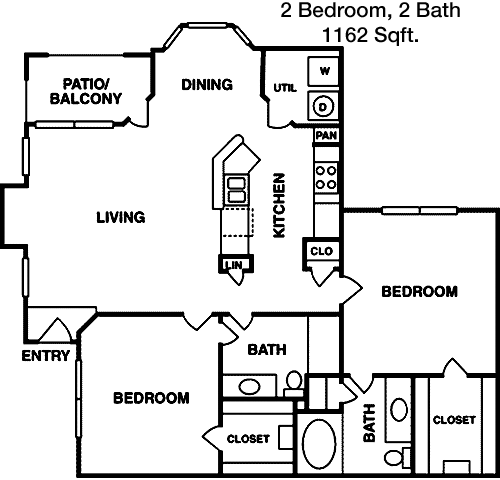 1,162 sq ft floorplan layout