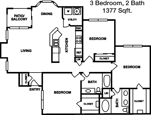 1,377 sq ft floorplan layout