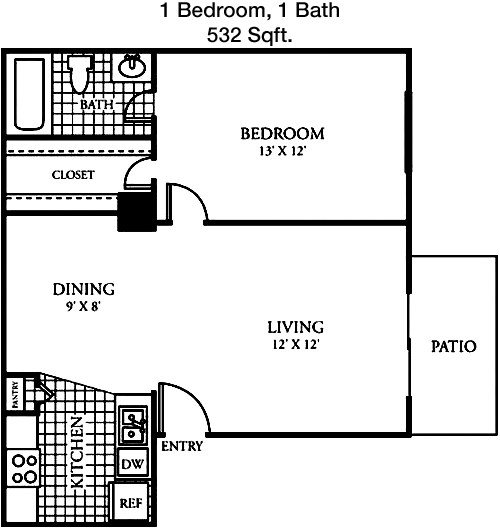 536 sq ft floorplan layout