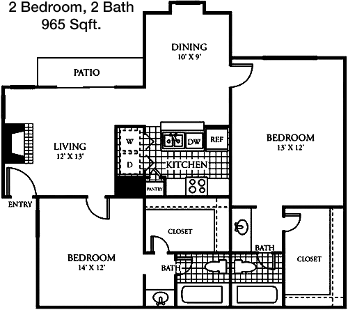 965 sq ft floorplan layout