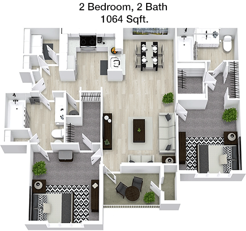 1,064 sq ft floorplan layout