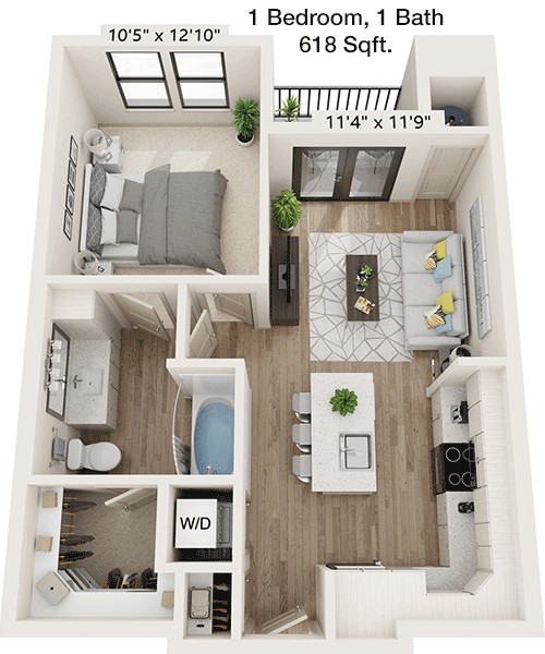 618 sq ft floorplan layout