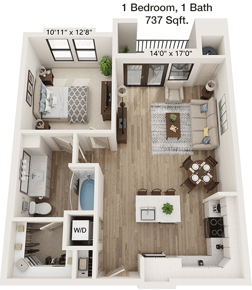 737 sq ft floorplan layout