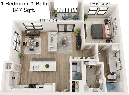 847 sq ft floorplan layout