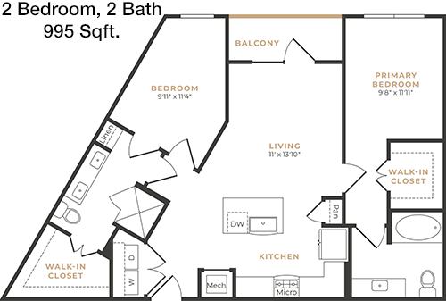 995 sq ft floorplan layout