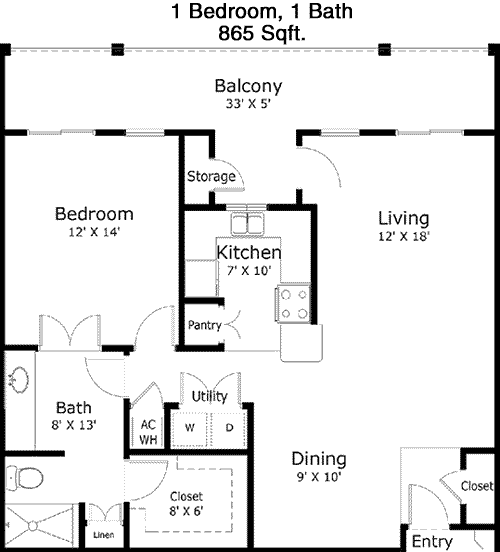 865 sq ft floorplan layout