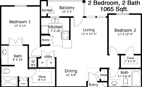 1,065 sq ft floorplan layout