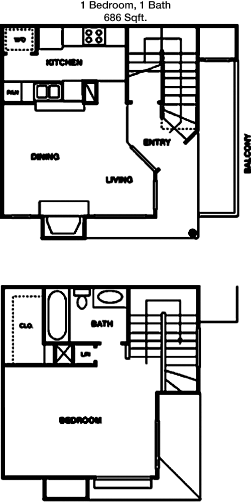 686 sq ft floorplan layout