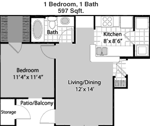 597 sq ft floorplan layout