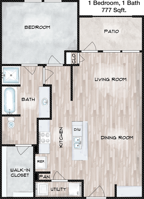 1 Bedroom floorplan layout