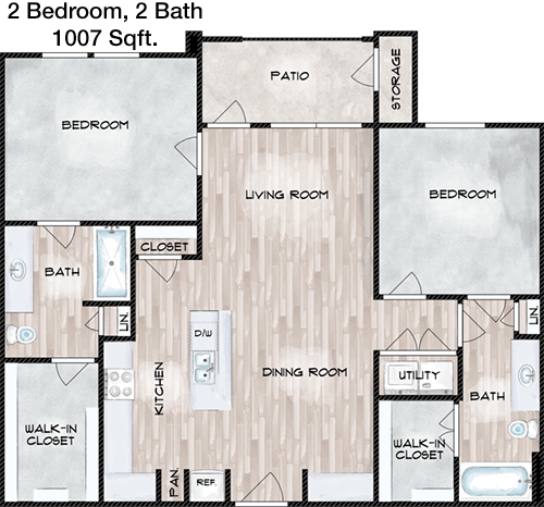 1,007 sq ft floorplan layout