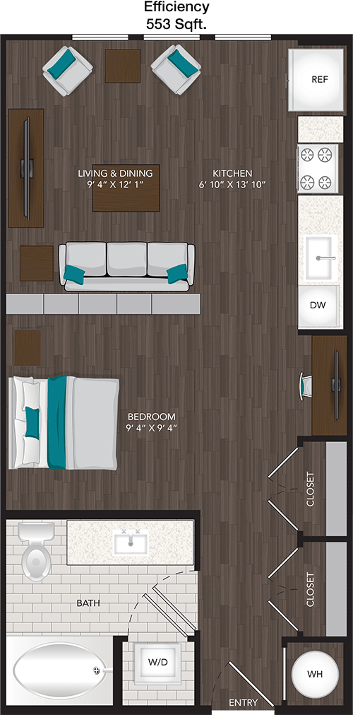 553 sq ft floorplan layout