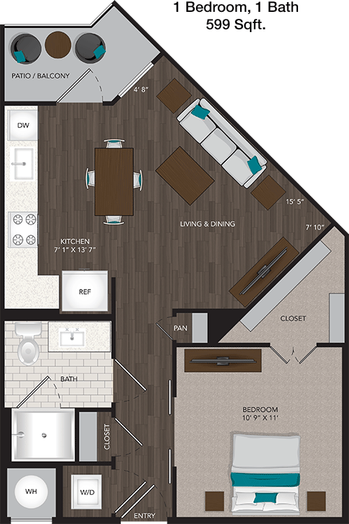 599 sq ft floorplan layout
