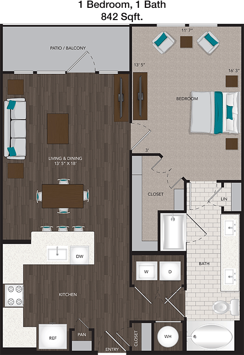 842 sq ft floorplan layout