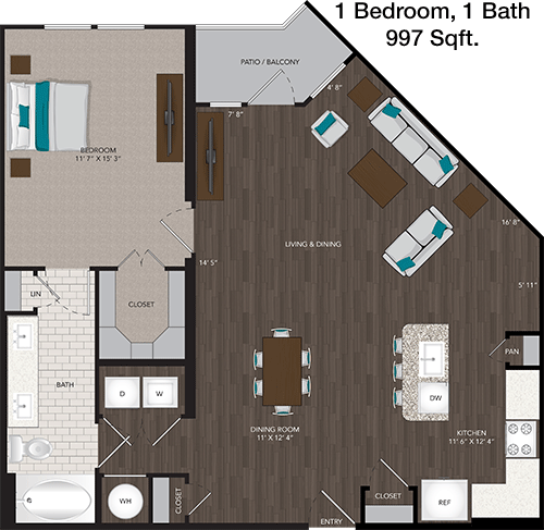 997 sq ft floorplan layout