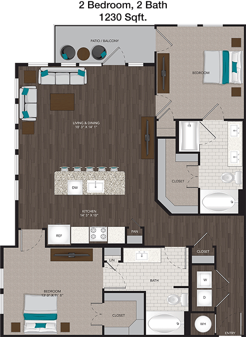1,230 sq ft floorplan layout