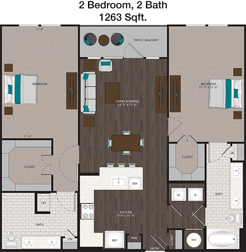 1,263 sq ft floorplan layout