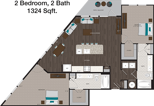 1,324 sq ft floorplan layout