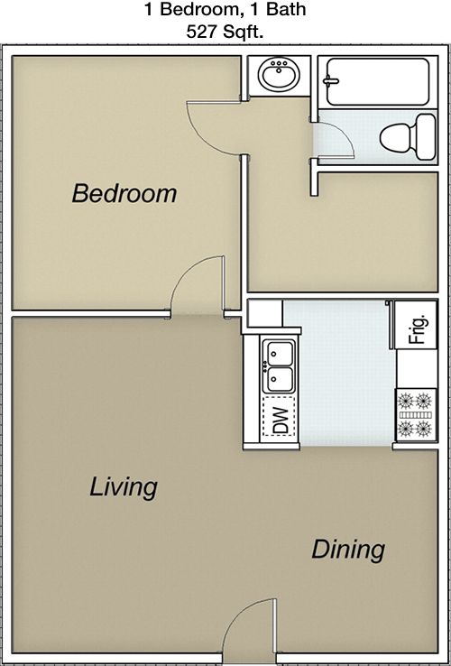 527 sq ft floorplan layout