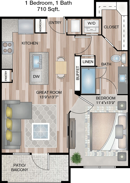 710 sq ft floorplan layout