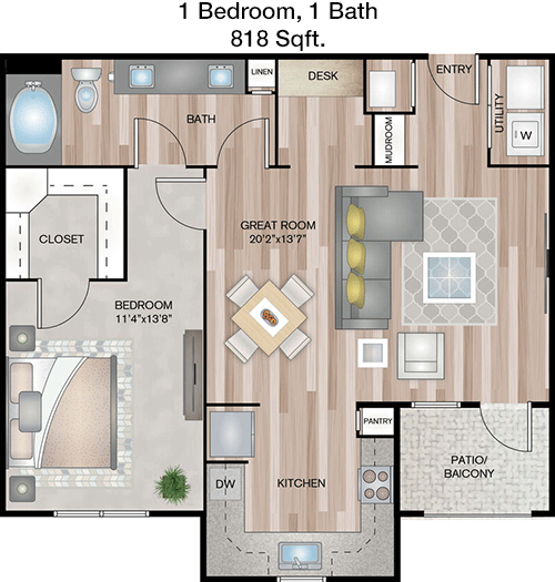 818 sq ft floorplan layout