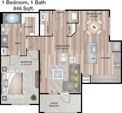 846 sq ft floorplan layout