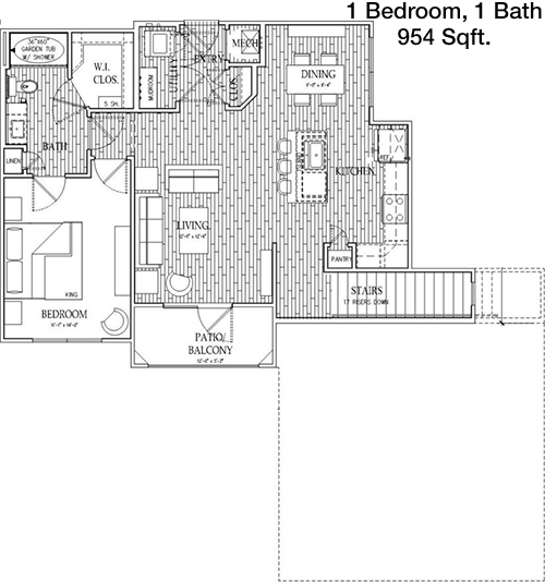954 sq ft floorplan layout