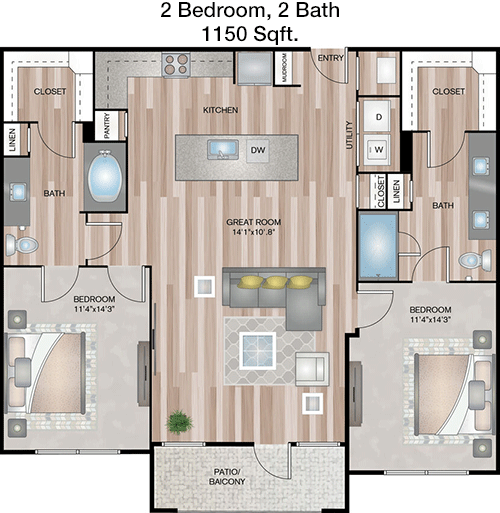 1,150 sq ft floorplan layout