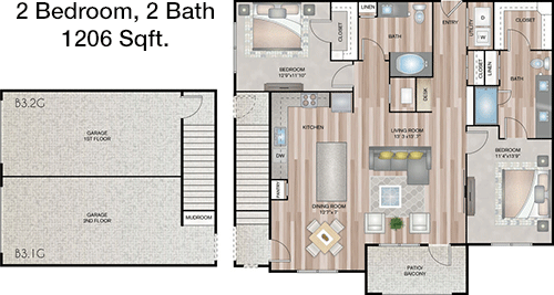 1,206 sq ft floorplan layout