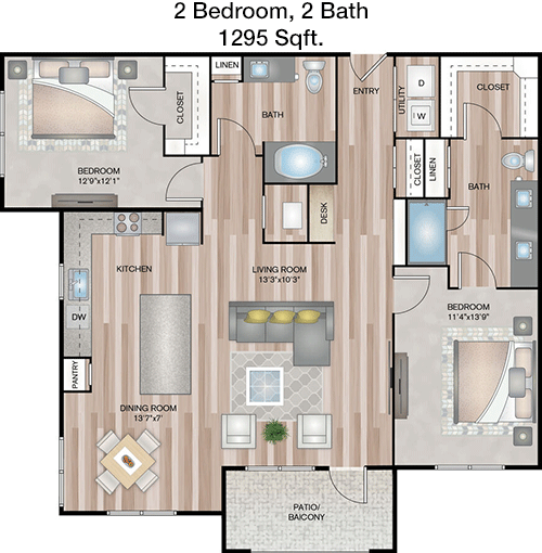 1,295 sq ft floorplan layout