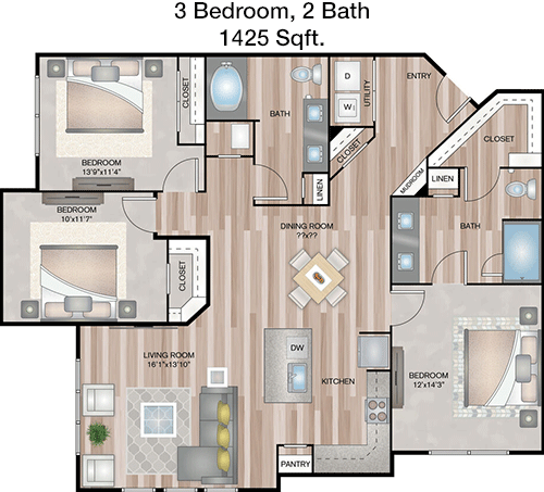 1,425 sq ft floorplan layout
