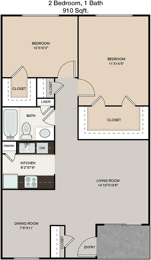 910 sq ft floorplan layout