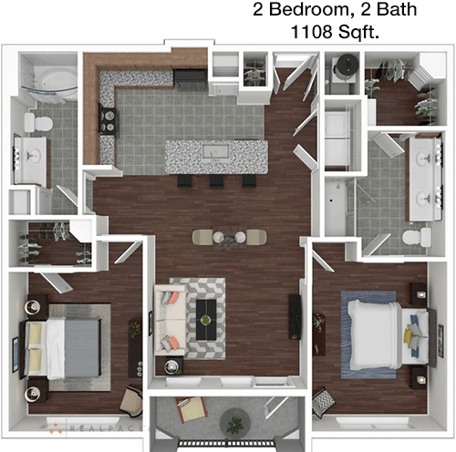 1,108 sq ft floorplan layout